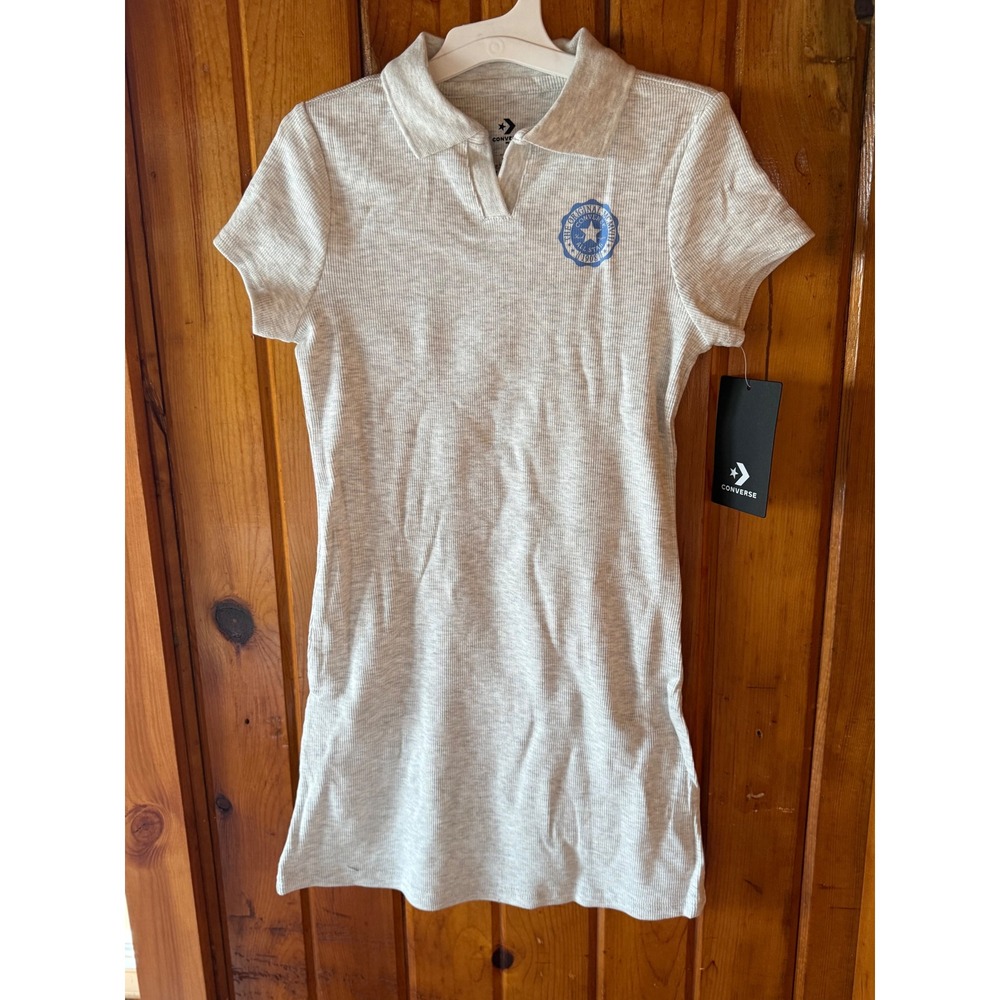 Converse Girls Heather Gray Polo Dress with Blue Logo